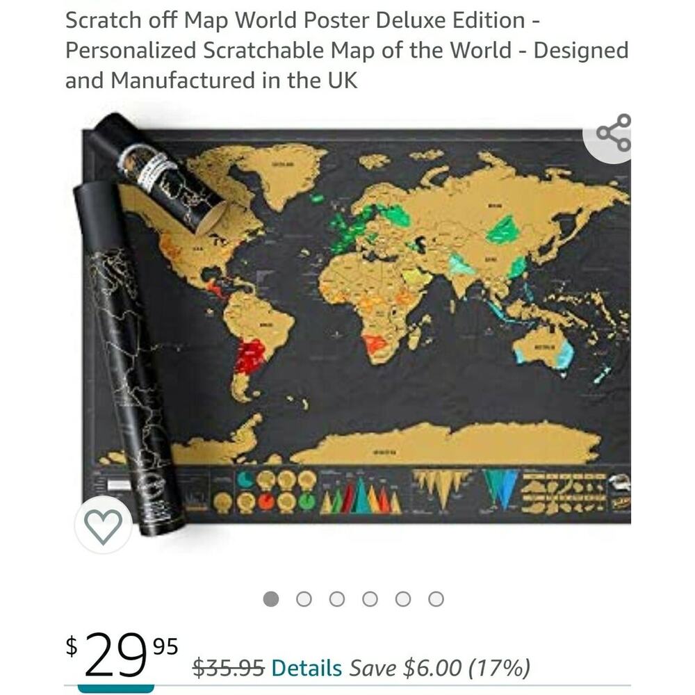 MyMap Scratch Off World Map Wall Poster 35x24 Black/Gold w/vibrant colors NEW
